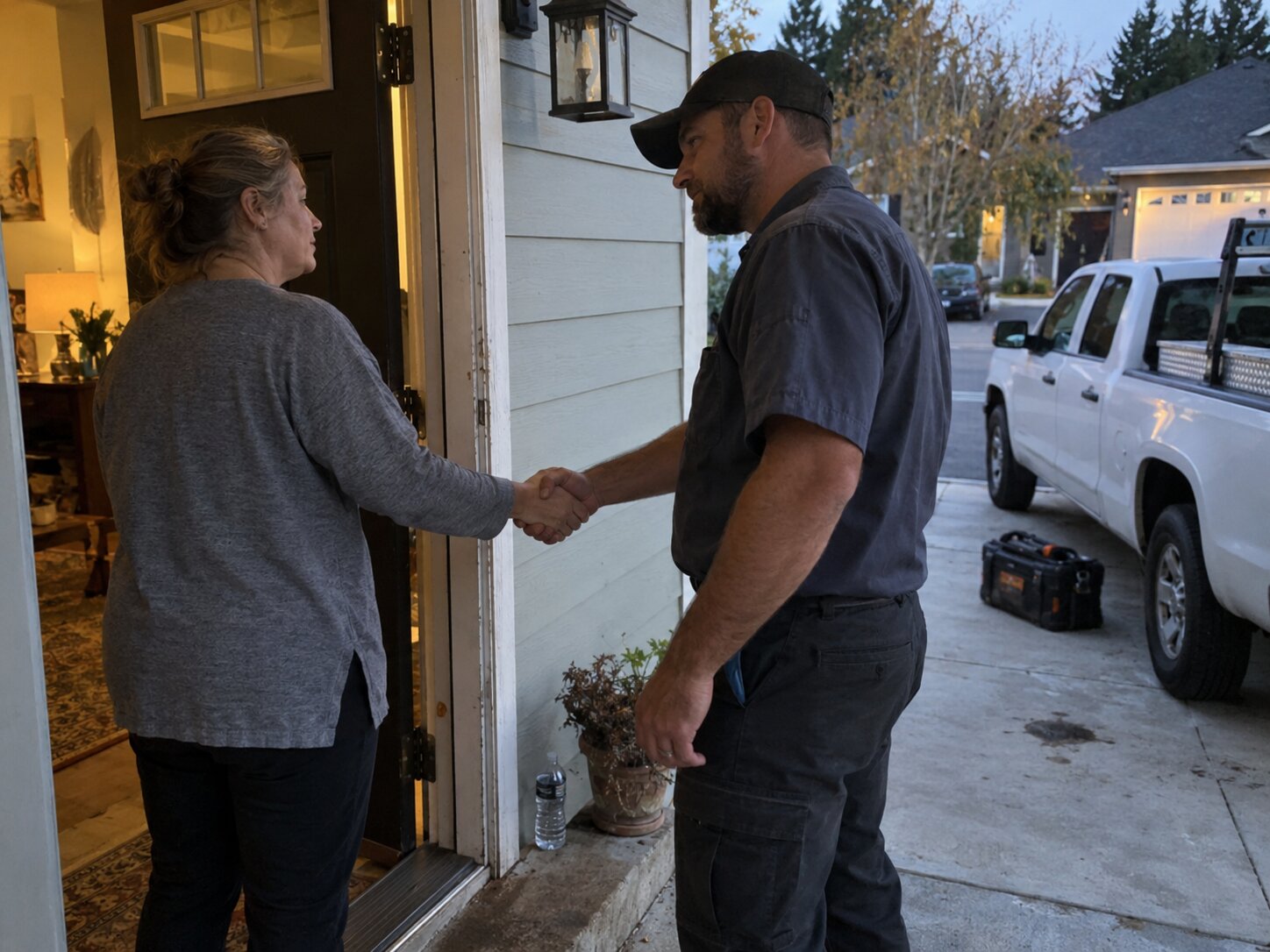 Handshake at the end of a completed home service job by 7th Degree Heating and Air