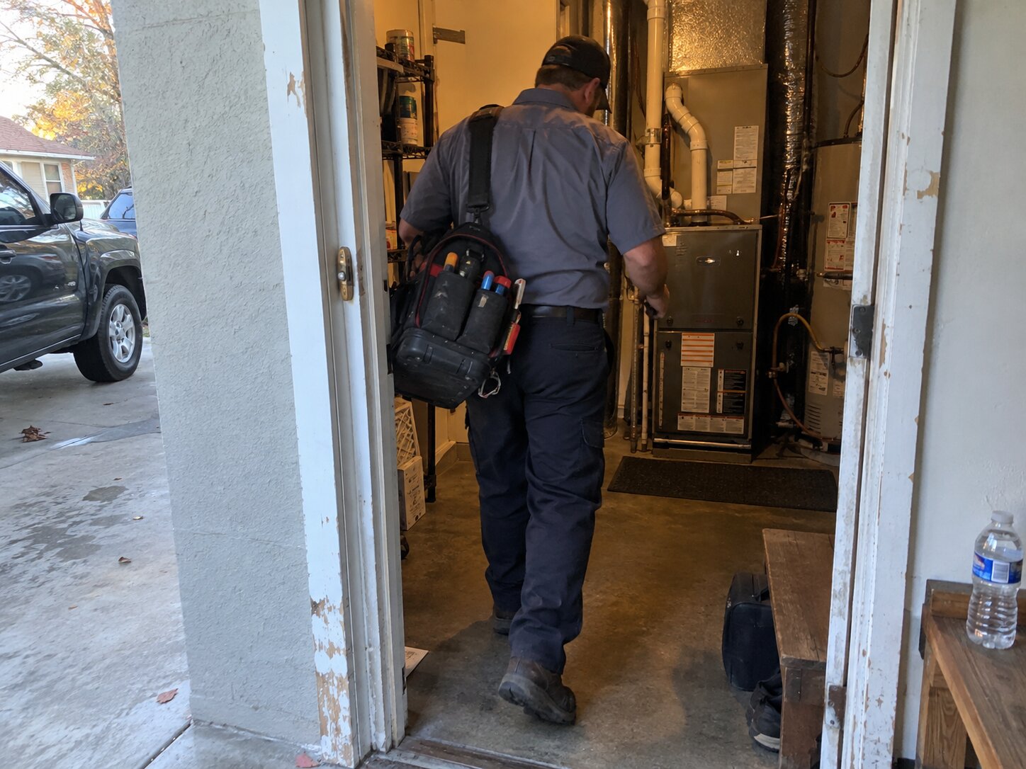Residential HVAC service call arrival by 7th Degree Heating and Air